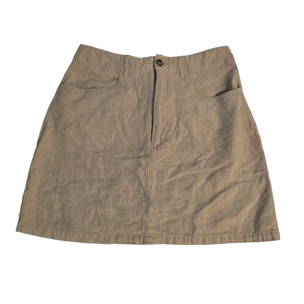 Vintage Old Navy Natural Tan Linen Blend Skater Mini Skirt Casual‎ 8